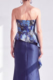 Goudstipte strapless zeemeermin met gerimpelde lange moeder van de bruid jurk