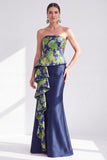 Goudstipte strapless zeemeermin met gerimpelde lange moeder van de bruid jurk