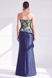 Goudstipte strapless zeemeermin met gerimpelde lange moeder van de bruid jurk
