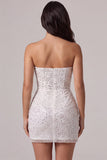 Strapless bodycon korset Klein wit jurkje met pailletten