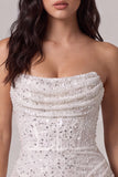 Strapless bodycon korset Klein wit jurkje met pailletten