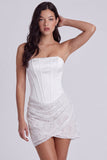 Strapless korset Bodycon pailletten Kleine witte jurk met veter op de rug