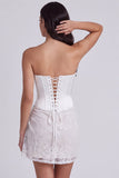 Strapless korset Bodycon pailletten Kleine witte jurk met veter op de rug