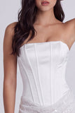 Strapless korset Bodycon pailletten Kleine witte jurk met veter op de rug