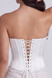 Strapless korset Bodycon pailletten Kleine witte jurk met veter op de rug