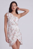 Eenschouder bloemen bodycon kleine witte jurk met strik