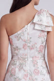 Eenschouder bloemen bodycon kleine witte jurk met strik