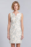 Lichtblauwe bloemen ronde hals bodycon mini werkjurk