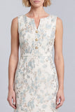 Lichtblauwe bloemen ronde hals bodycon mini werkjurk