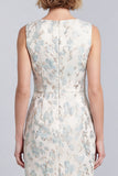 Lichtblauwe bloemen ronde hals bodycon mini werkjurk