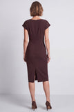 Brown Bodycon gerimpelde ronde hals met capmouwen midi werkjurk met split