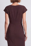 Brown Bodycon gerimpelde ronde hals met capmouwen midi werkjurk met split