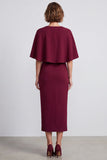 Bordeauxrode Bodycon V-hals midi werkjurk met cape