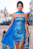 Gouden strapless pailletten bodycon korte homecomingjurk met split