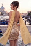 Gouden strapless pailletten bodycon korte homecomingjurk met split