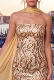 Gouden strapless pailletten bodycon korte homecomingjurk met split