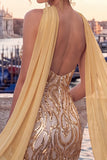Gouden strapless pailletten bodycon korte homecomingjurk met split