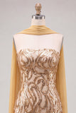 Gouden strapless pailletten bodycon korte homecomingjurk met split