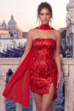 Gouden strapless pailletten bodycon korte homecomingjurk met split