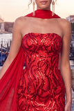 Gouden strapless pailletten bodycon korte homecomingjurk met split