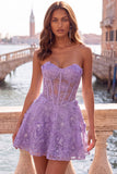 Roze doorschijnend korset Bloemen A-lijn Sweetheart Lace Homecoming Jurk met kralen