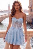 Roze doorschijnend korset Bloemen A-lijn Sweetheart Lace Homecoming Jurk met kralen