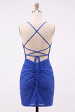 Koninklijk blauwe bodycon kralenbezette korte homecomingjurk met veter op de rug