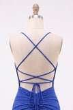 Koninklijk blauwe bodycon kralenbezette korte homecomingjurk met veter op de rug