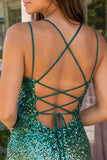 Glinsterende groene en gouden pailletten Bodycon korte homecomingjurk met kant op de rug