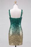 Sprankelende groene en gouden bodycon vierkante hals pailletten homecoming jurk met split