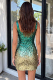 Sprankelende groene en gouden bodycon vierkante hals pailletten homecoming jurk met split