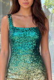 Sprankelende groene en gouden bodycon vierkante hals pailletten homecoming jurk met split