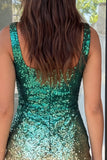 Sprankelende groene en gouden bodycon vierkante hals pailletten homecoming jurk met split