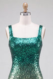 Sprankelende groene en gouden bodycon vierkante hals pailletten homecoming jurk met split