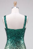 Sprankelende groene en gouden bodycon vierkante hals pailletten homecoming jurk met split