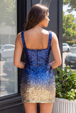 Sprankelende groene en gouden bodycon vierkante hals pailletten homecoming jurk met split