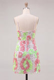Roze en groene bloem bodycon spaghetti bandjes homecoming jurk met borduursel
