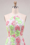 Roze en groene bloem bodycon spaghetti bandjes homecoming jurk met borduursel
