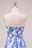 Strapless blauwe bodycon pailletten korte homecomingjurk met ruches