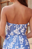 Strapless blauwe bodycon pailletten korte homecomingjurk met ruches