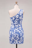 Bodycon Eenschouderblauwe pailletten Korte Homecoming-jurk