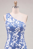 Bodycon Eenschouderblauwe pailletten Korte Homecoming-jurk