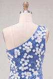 Bodycon Eenschouderblauwe pailletten Korte Homecoming-jurk