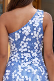 Bodycon Eenschouderblauwe pailletten Korte Homecoming-jurk