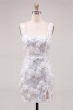 Ivoorkleurige vierkante hals bodycon pailletten homecoming jurk met 3D-bloemen