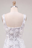 Ivoorkleurige vierkante hals bodycon pailletten homecoming jurk met 3D-bloemen