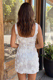 Ivoorkleurige vierkante hals bodycon pailletten homecoming jurk met 3D-bloemen