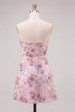 Strapless roze A-lijn bloemenpailletten korte homecomingjurk