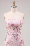 Strapless roze A-lijn bloemenpailletten korte homecomingjurk
