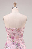 Strapless roze A-lijn bloemenpailletten korte homecomingjurk
